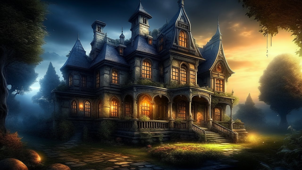 Mystical Victorian Mansion at Twilight