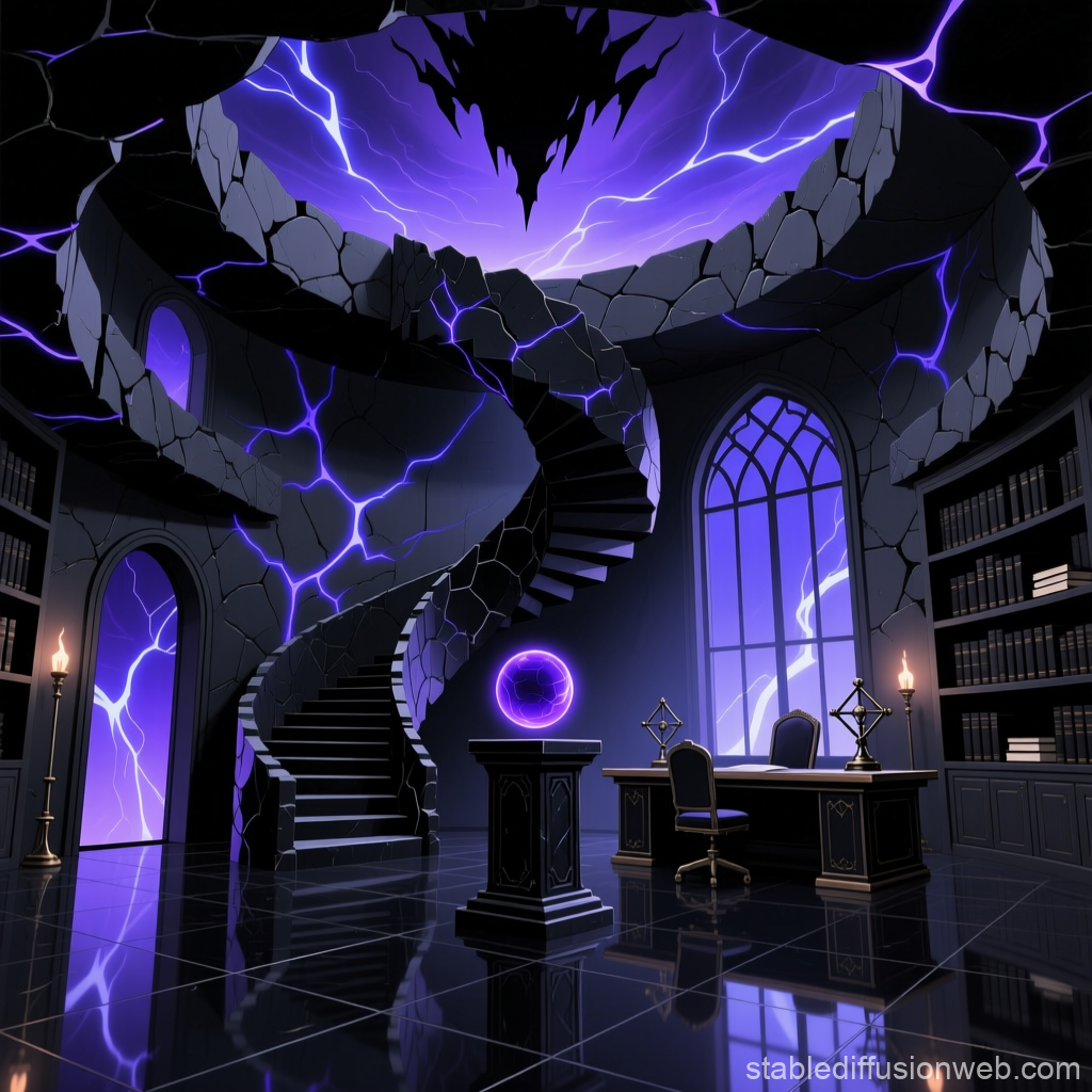 Mystical Void Tower Interior with Electric Purple Cracks