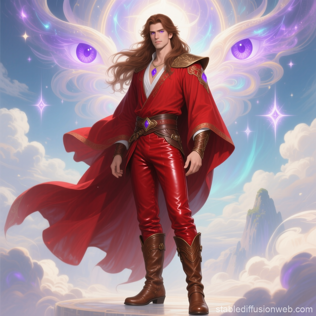 Mystical Warrior in Red Robe with Ethereal Wings