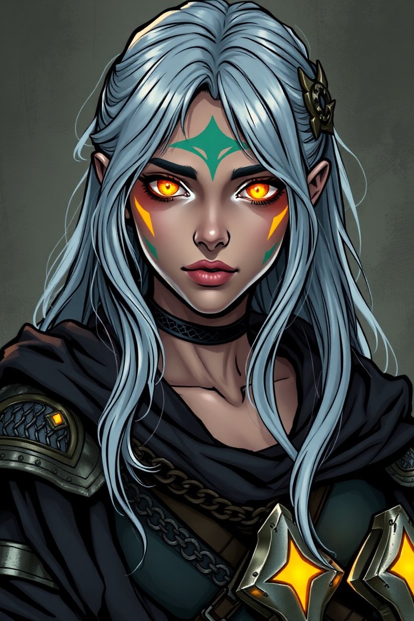 Mystical Warrior with Silver Hair and Glowing Eyes