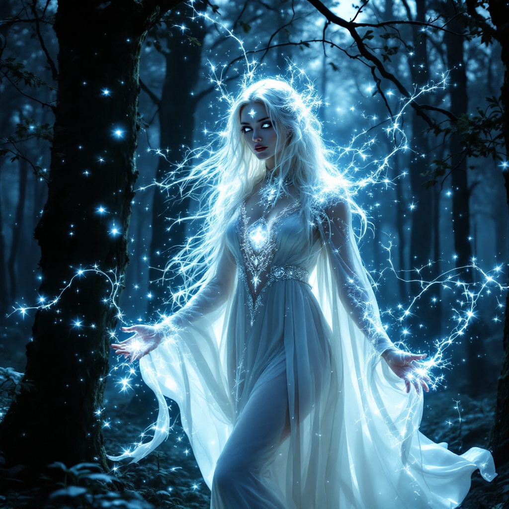 Mystical White Witch in Enchanted Forest
