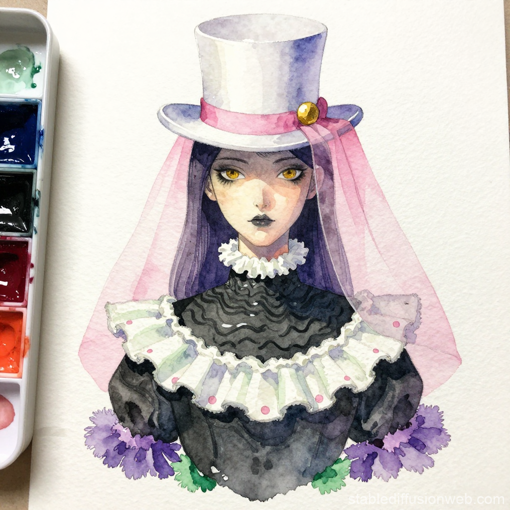 Mystical Woman in Victorian Attire with Pink Veil