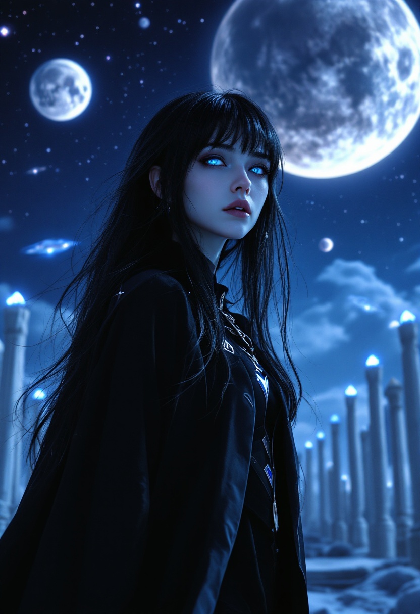 Mystical Woman Under Cosmic Night Sky