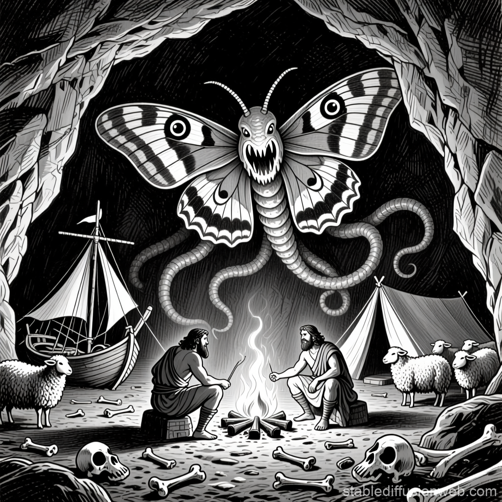 Mythical Cave Encounter with Giant Moth Monster