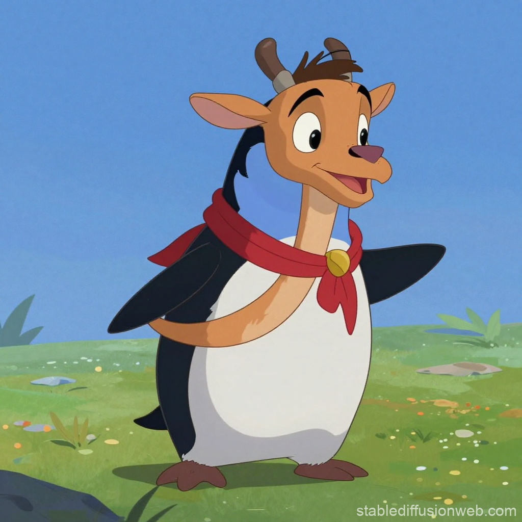 Mythical Penguin-Gazelle Hybrid Cartoon Character