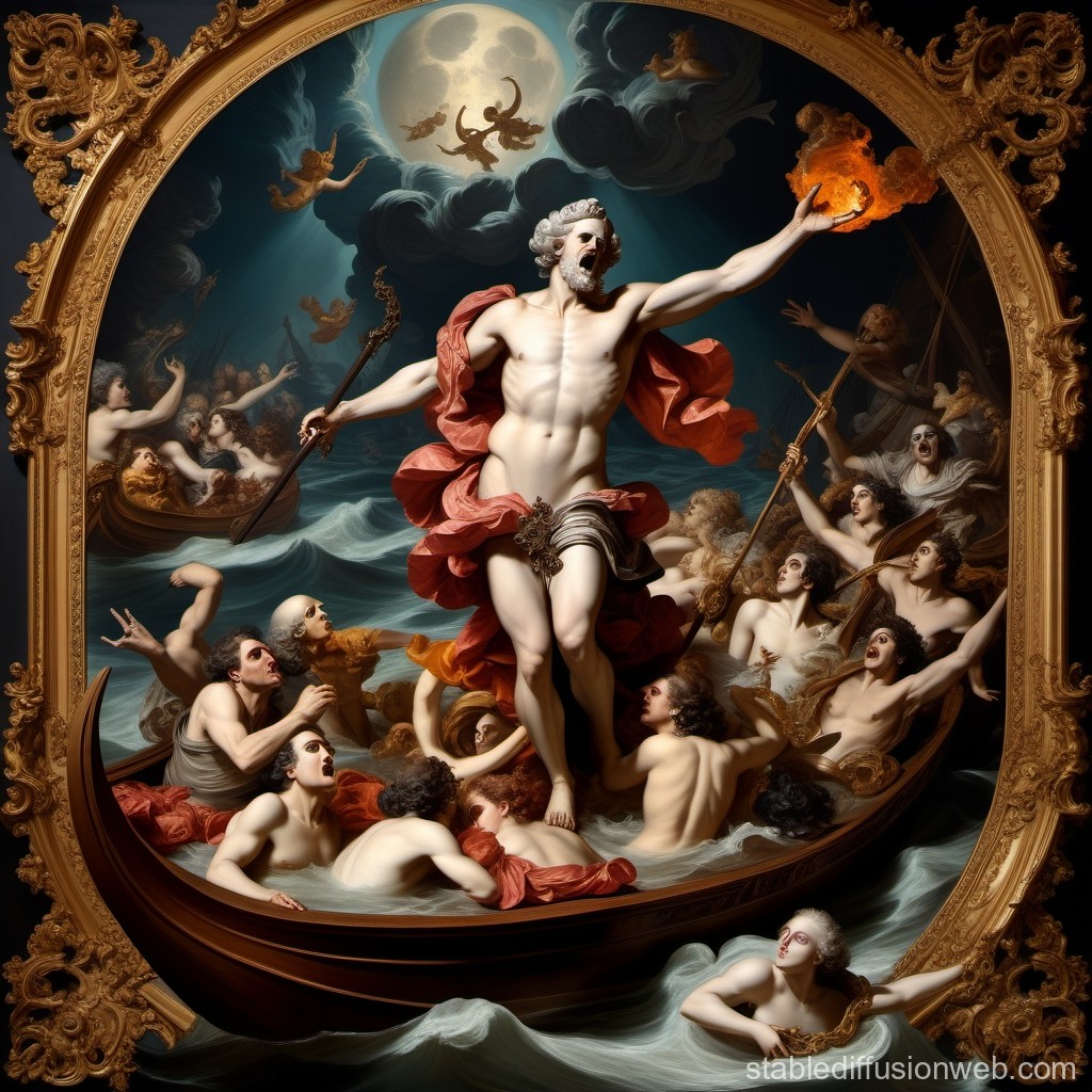 Mythological Scene of a God Leading Souls Across the River