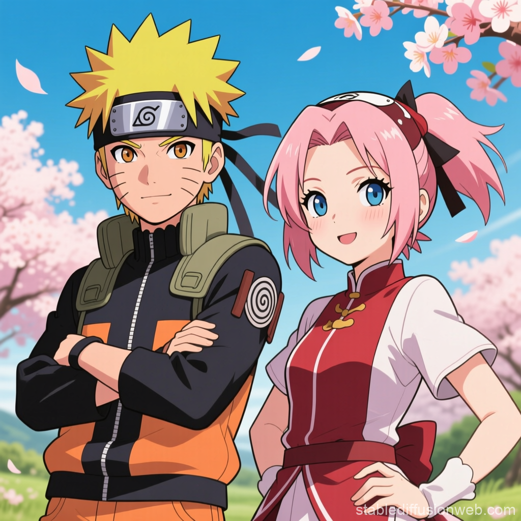 Naruto and Sakura in Cherry Blossom Setting