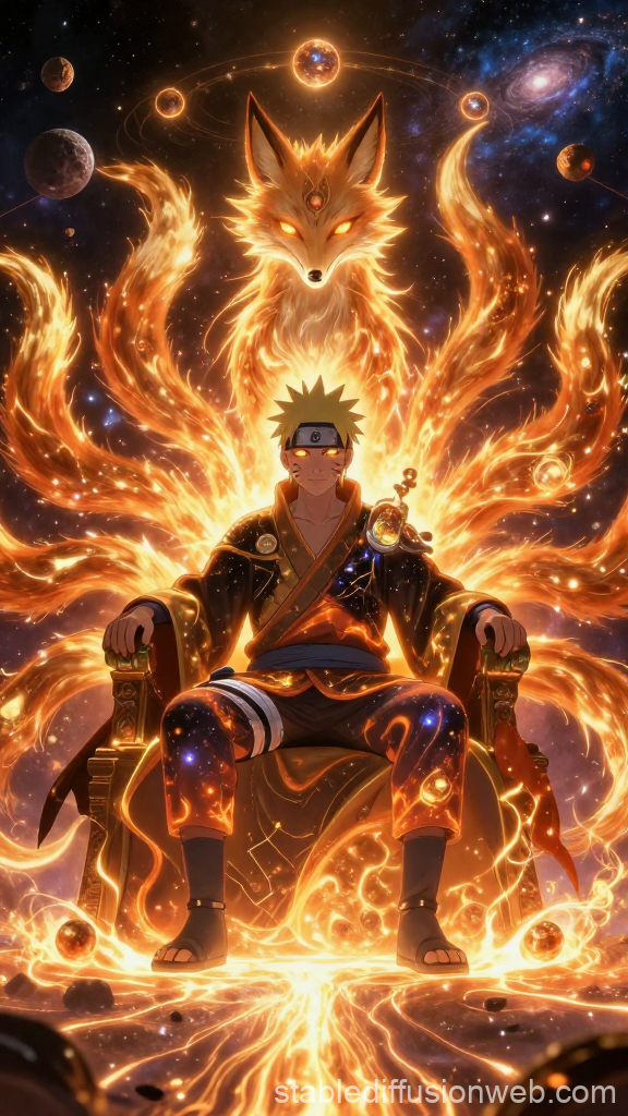 Naruto as the God of the Nine-Tails in Cosmic Flames