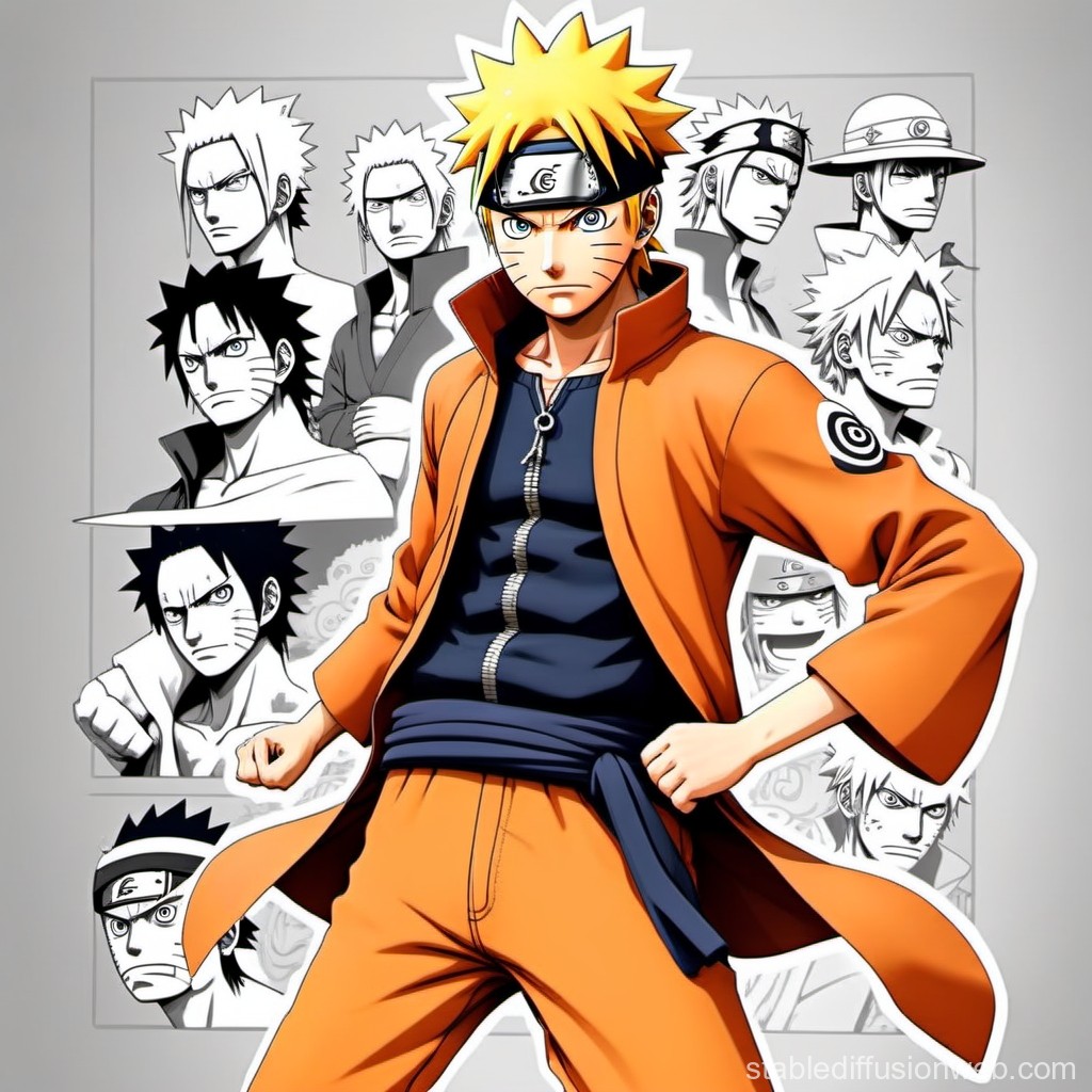 Naruto Uzumaki in Dynamic Anime Style with Character Variations