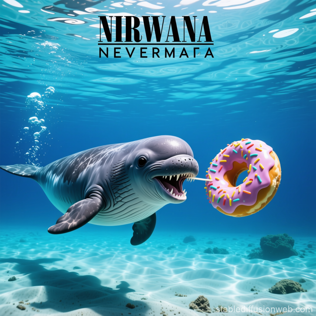 Narwhal Chasing a Donut Underwater