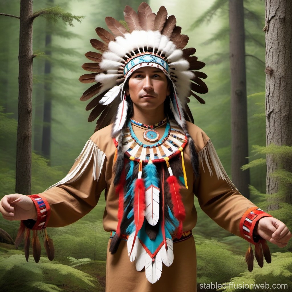 Native American Chief in Traditional Feathered Headdress