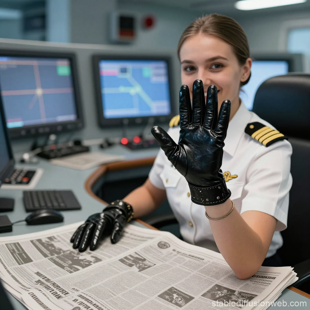 Naval Officer in Uniform Wearing Black Gloves at Control Station