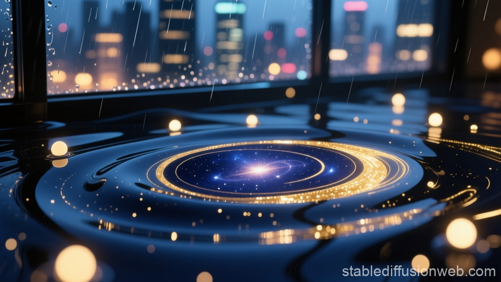 Navy Blue Galaxy Liquid with Golden Spiral Glow