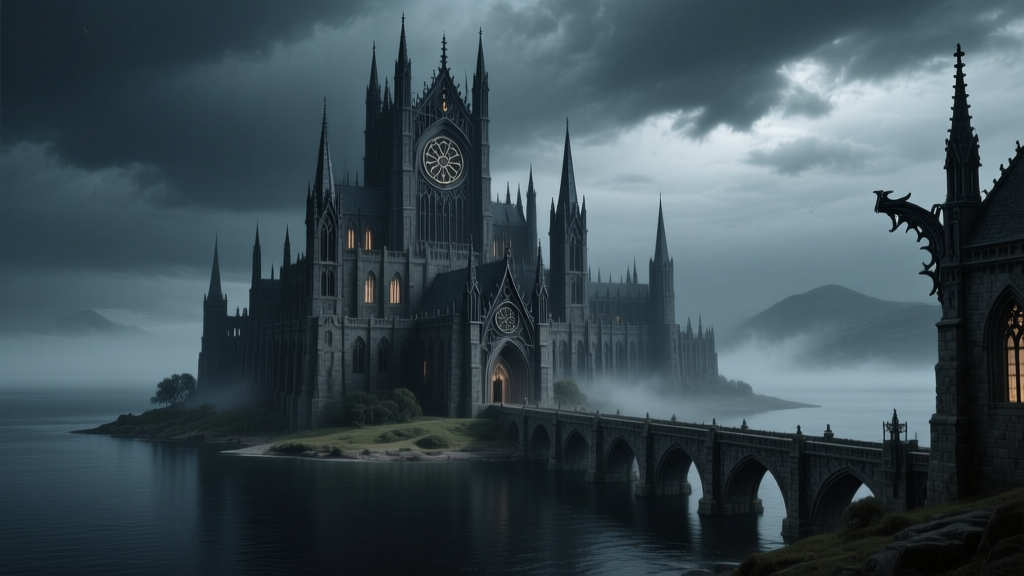 Neo Gothic Fortress City at Dusk