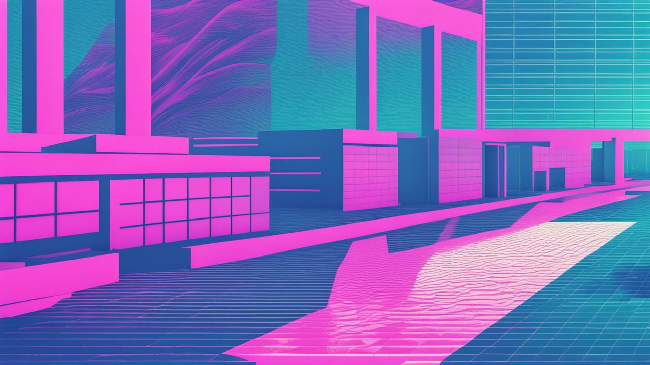 Neon Brutalist Architecture with Vibrant Pink and Blue Tones