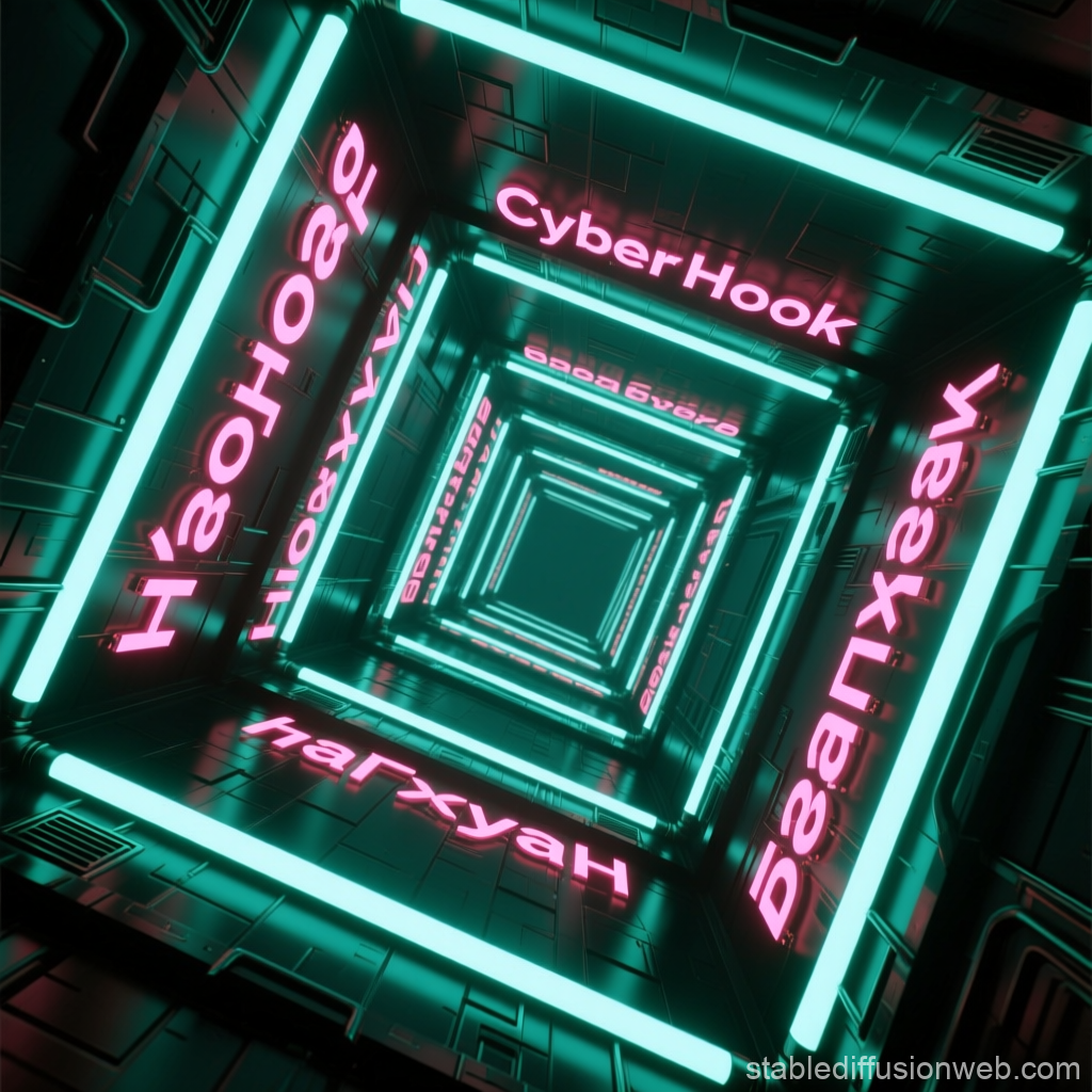 Neon Cyber Hook Tunnel with Futuristic Glow