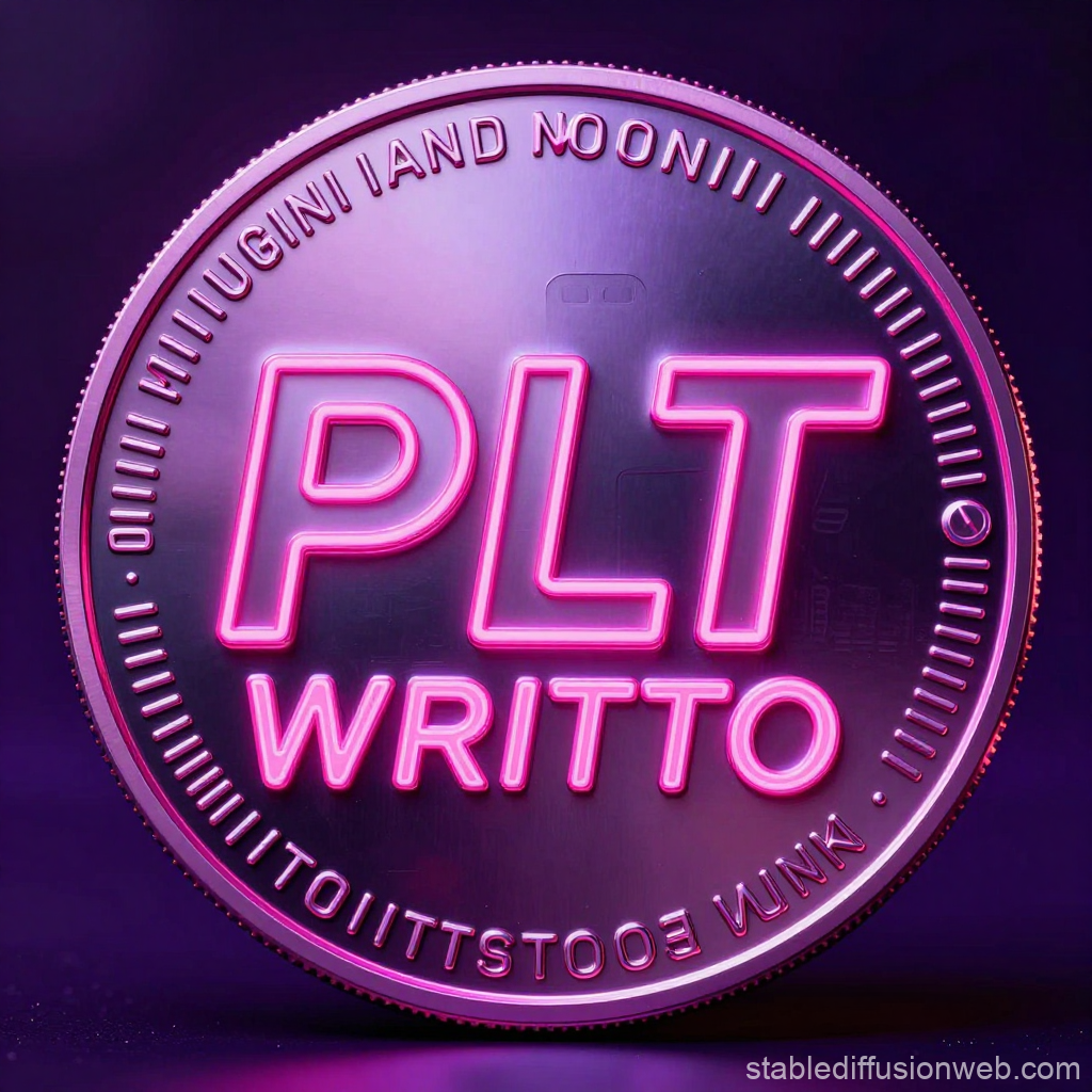Neon Cyberpunk Coin with PLT Writto Text