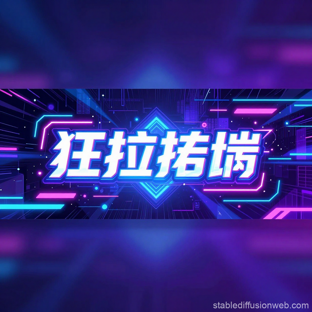 Neon Cyberpunk Music Banner with Chinese Characters