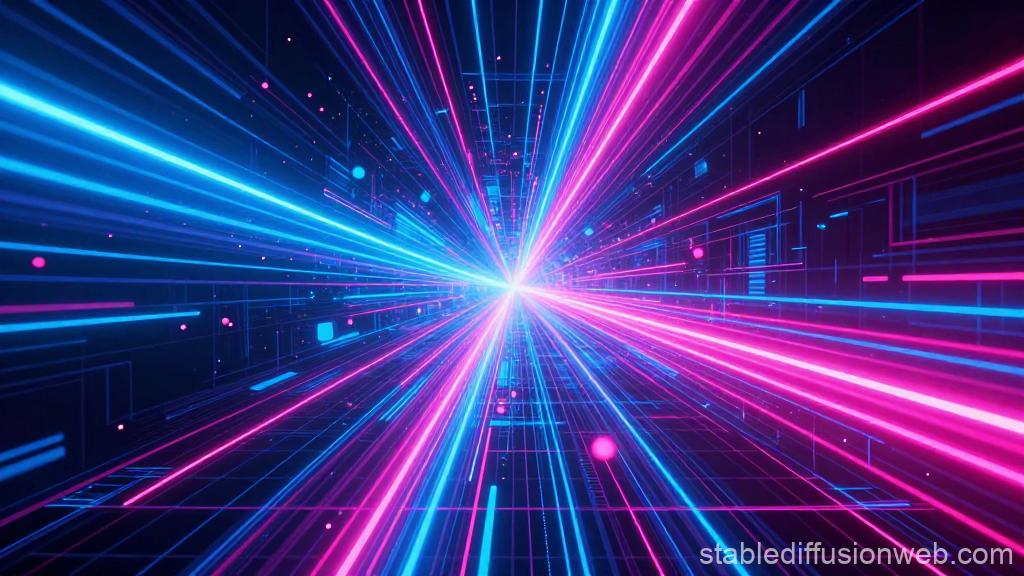 Neon Data Tunnel with Vibrant Blue and Pink Lights