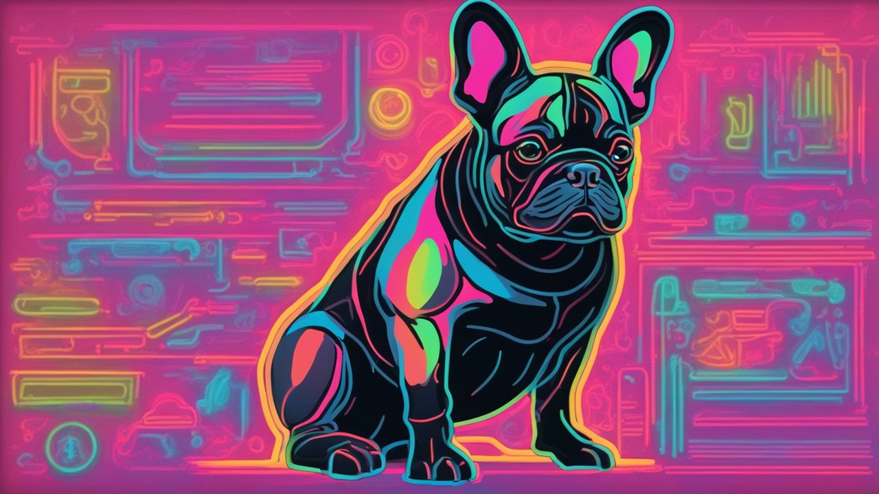 Neon French Bulldog Digital Illustration