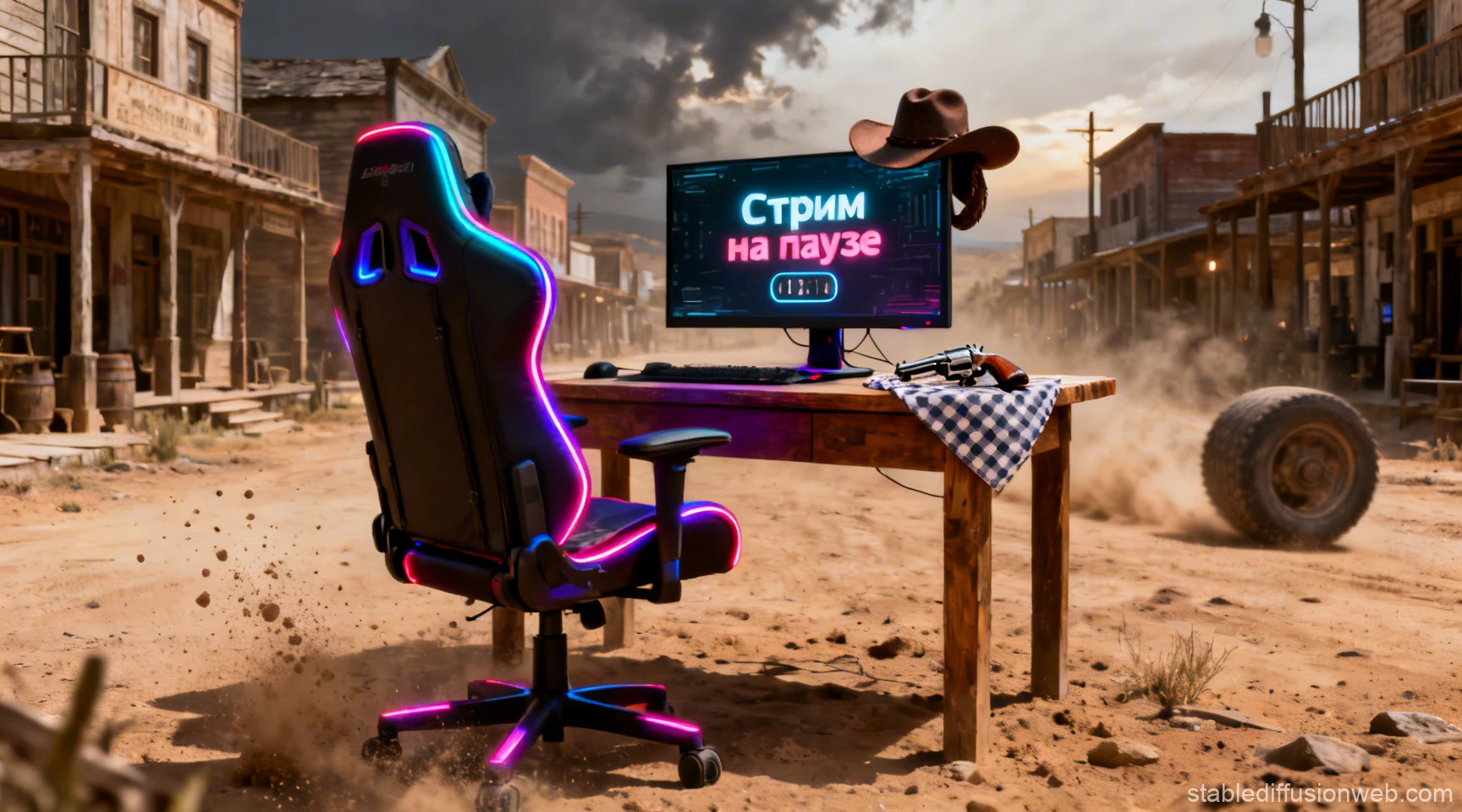Neon Gaming Chair in Wild West Desert Setting