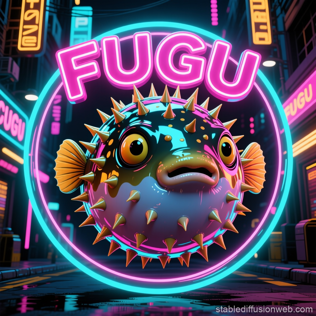 Neon Giant Pufferfish Casino Avatar in Cyberpunk City