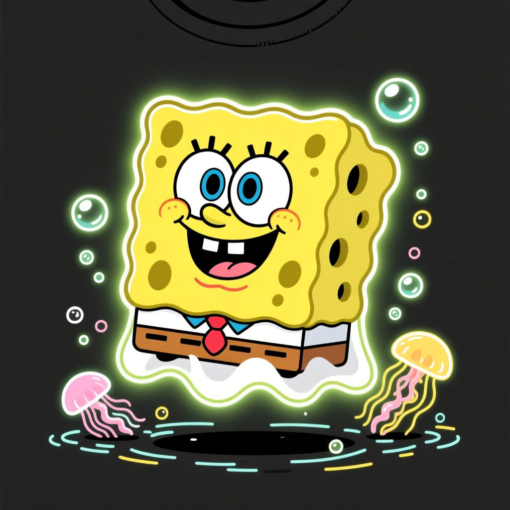 Neon Glow Sponge Ghost with Jellyfish