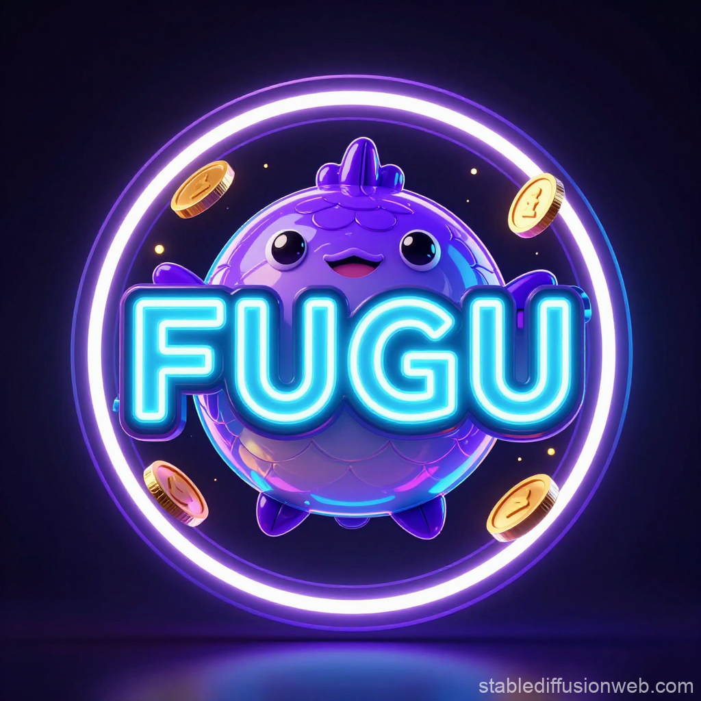 Neon Glowing Fugu Pufferfish Avatar Logo