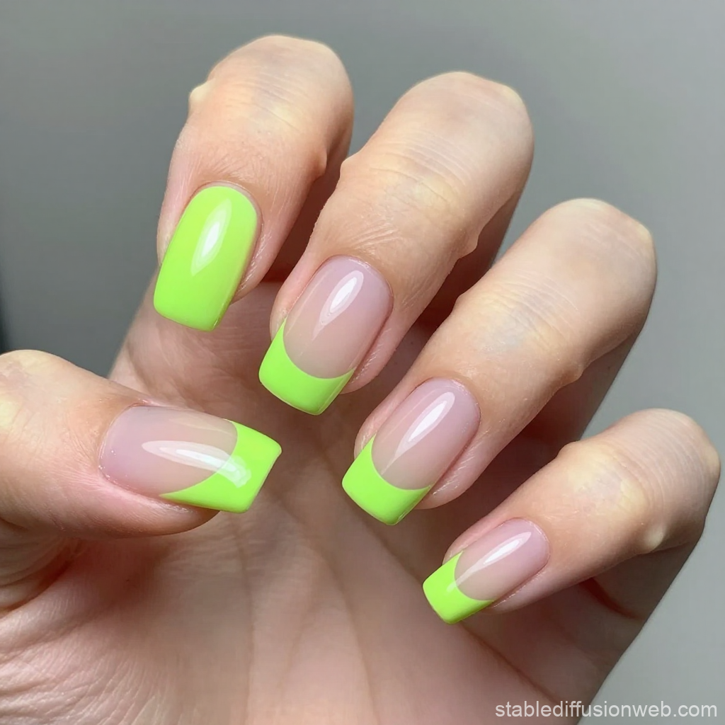 Neon Green French Tip Nails with Glossy Finish