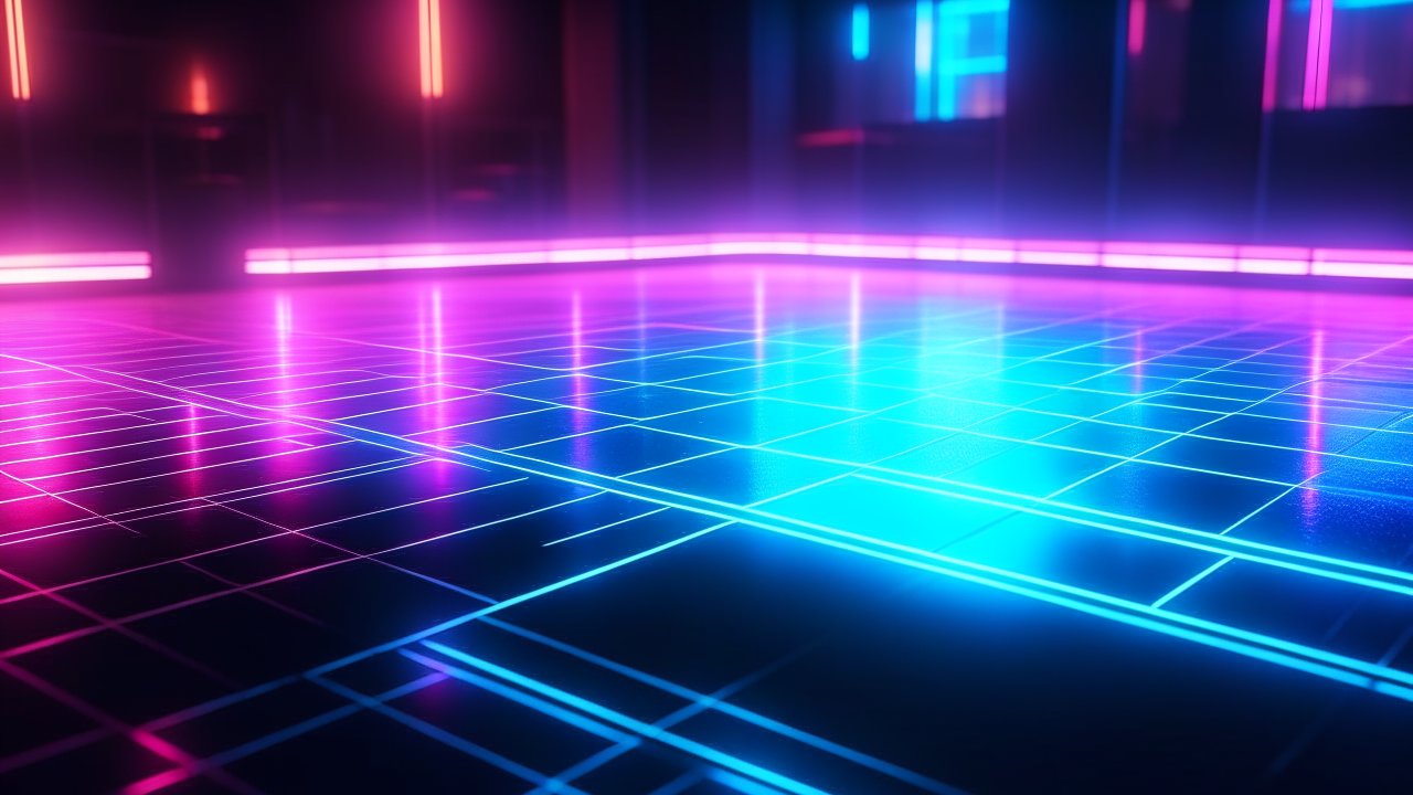 Neon Grid Floor with Vibrant Cyberpunk Lighting