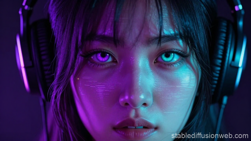 Neon Iris DJ Portrait with Futuristic Lighting