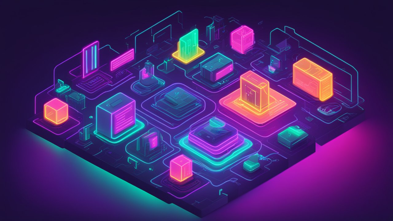 Neon Isometric Cyberthreats Circuit Board