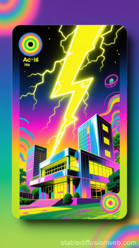 Neon Lightning Strike on Modern Building