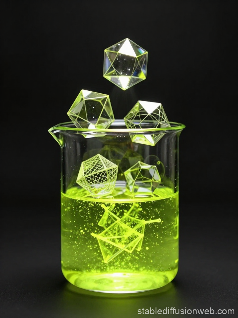 Neon Lime Geometric Shapes Floating Over Beaker