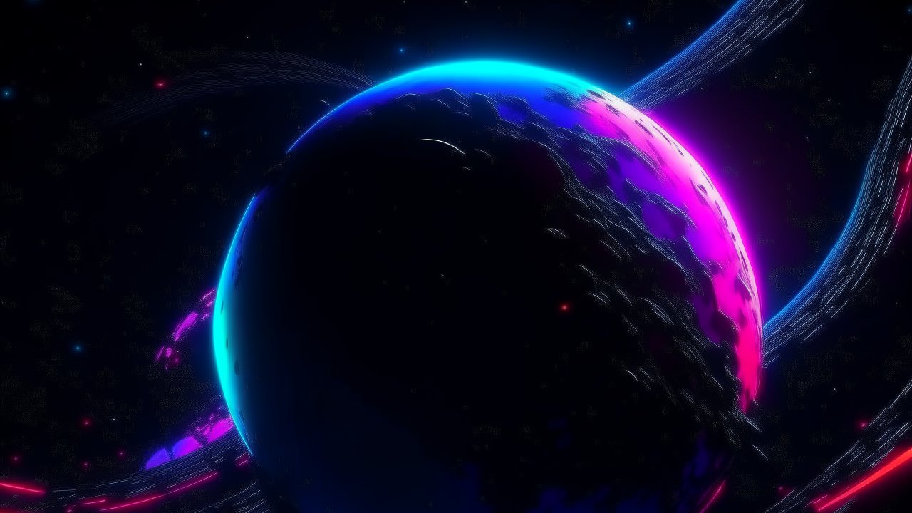 Neon-Lit Alien Planet in Deep Space