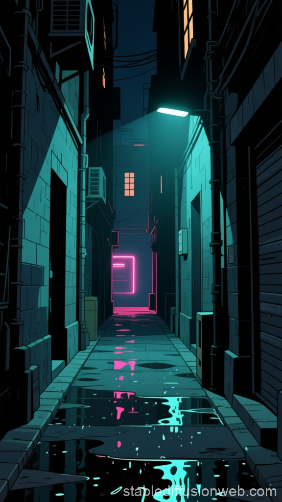 Neon-Lit Alleyway at Night