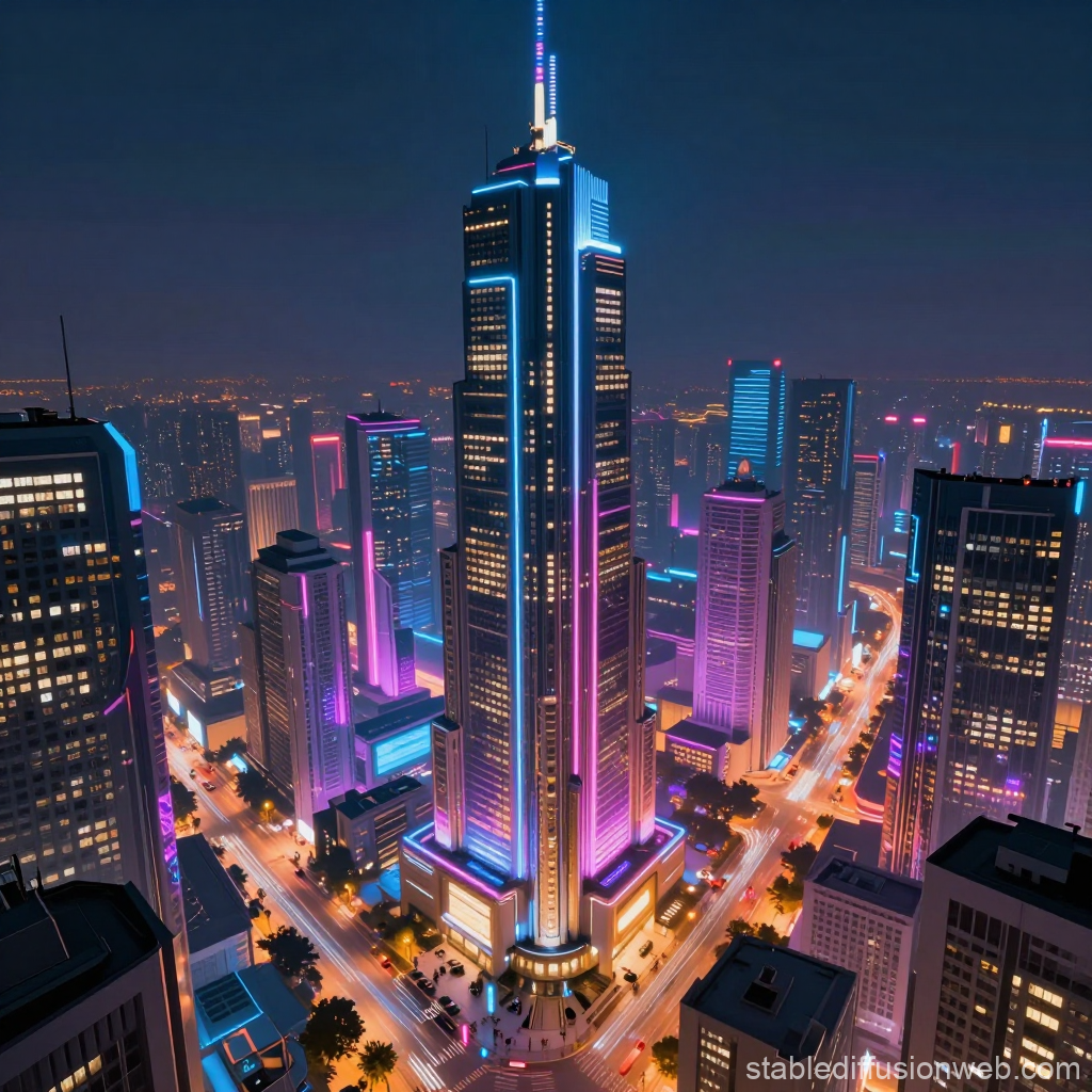 Neon-Lit Futuristic Cityscape at Night