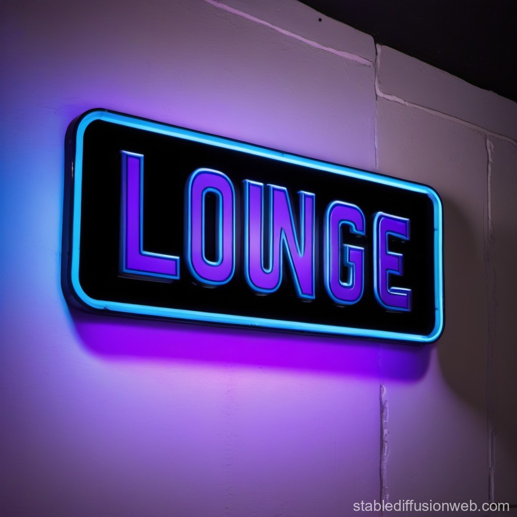 Neon Lounge Sign with Purple and Blue Glow