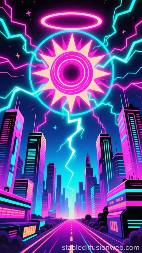 Neon Solar Vortex Over Futuristic Cityscape