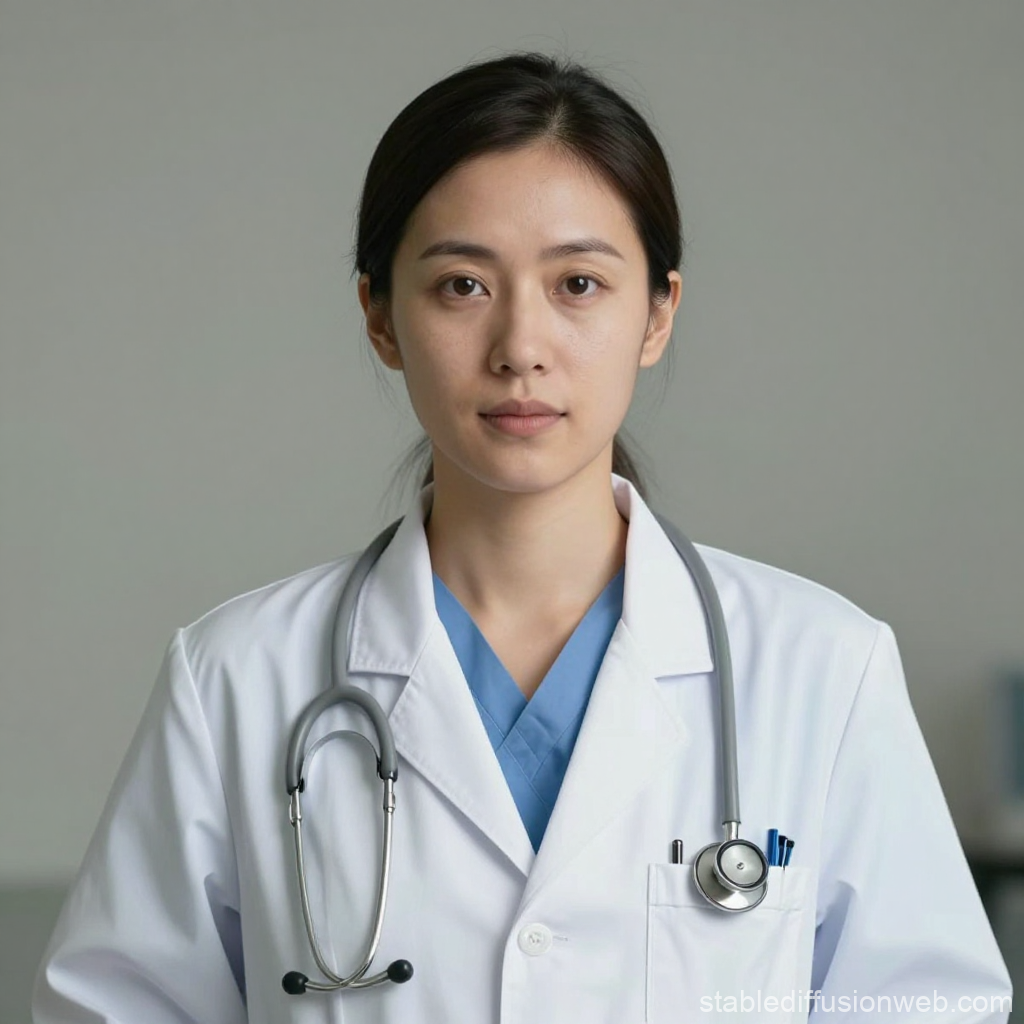 Neutral Portrait of Female Doctor in White Coat