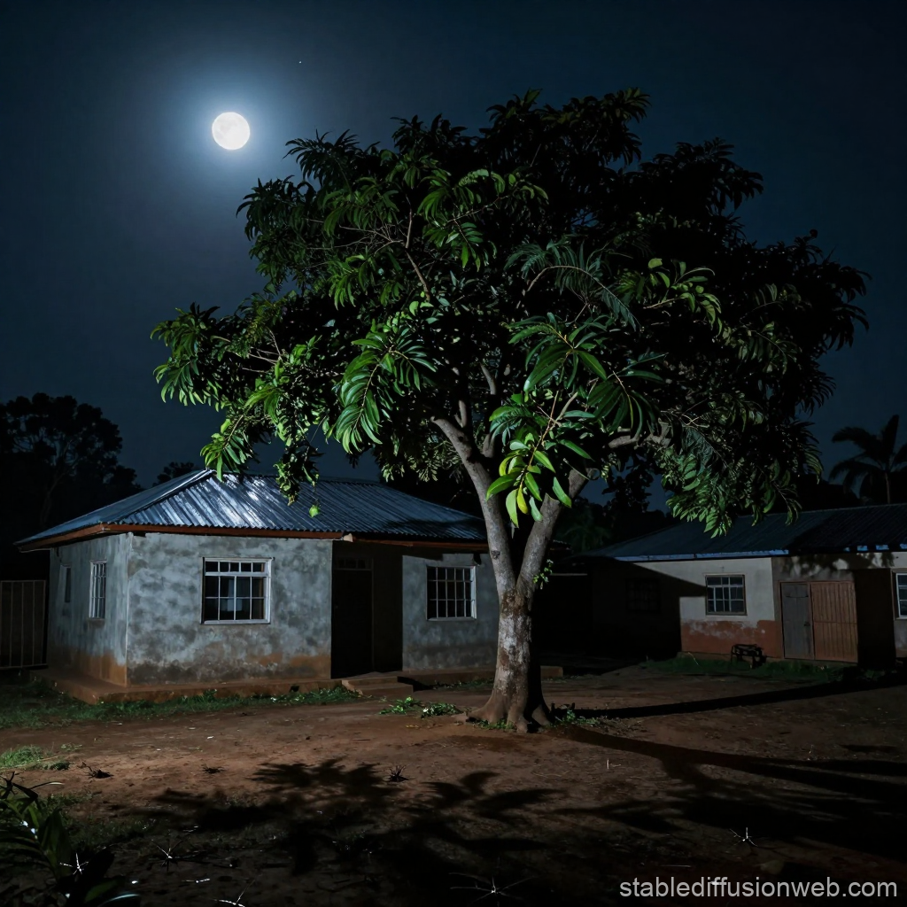 Nigerian Night Compound Under Full Moon