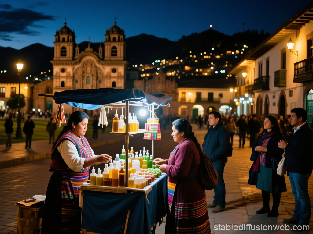Night Market Scene in Cusco with Traditional Vendors