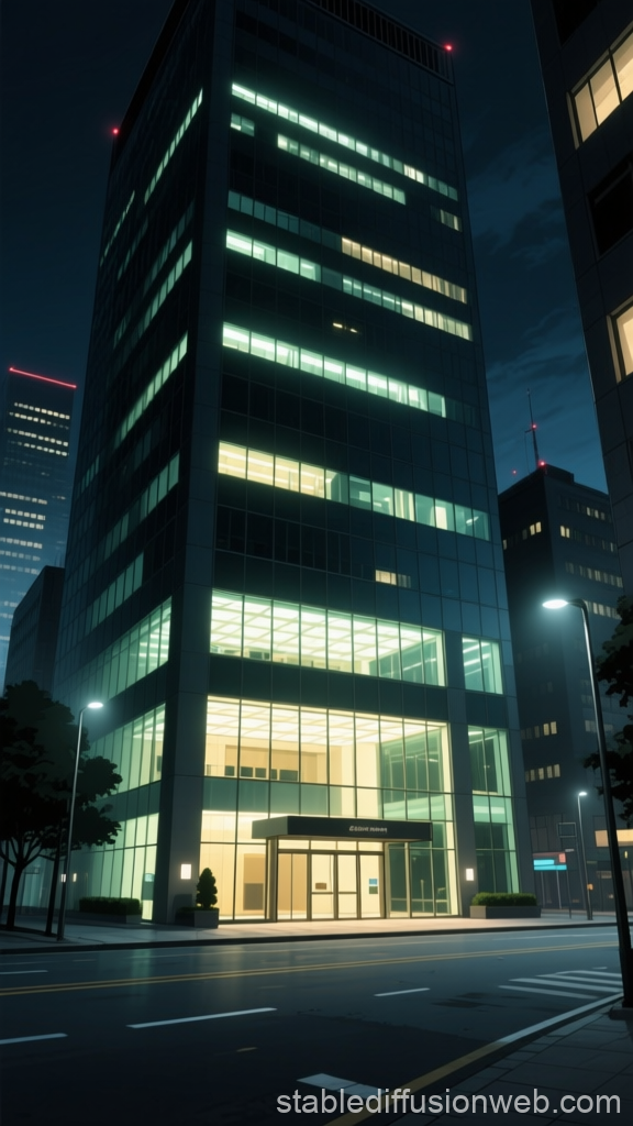 Nighttime Corporate Office Building in Cityscape