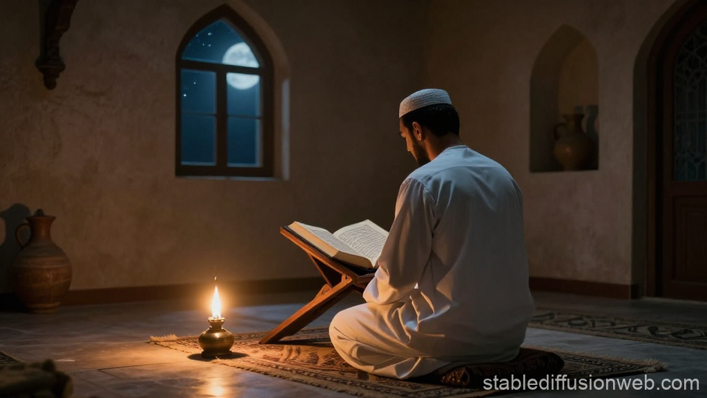 Nighttime Quran Study by Candlelight