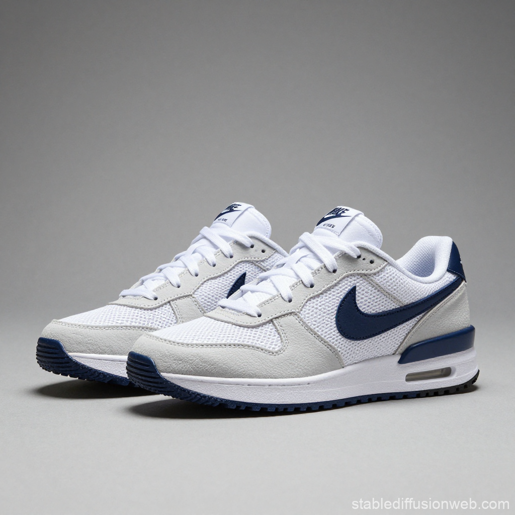 Nike White and Navy Blue Athletic Sneakers