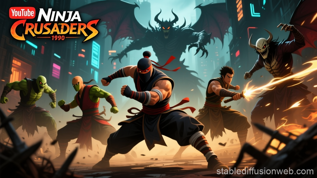 Ninja Crusaders Battle Against Demonic Forces in Cyber City