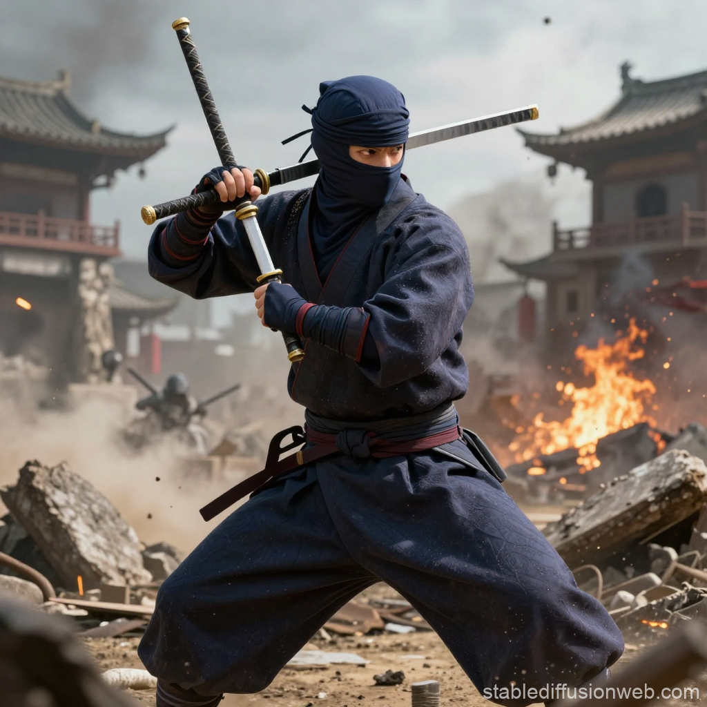 Ninja Fighter in Intense Battle Scene