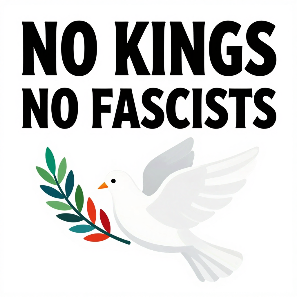 No Kings No Fascists with Dove and Olive Branch