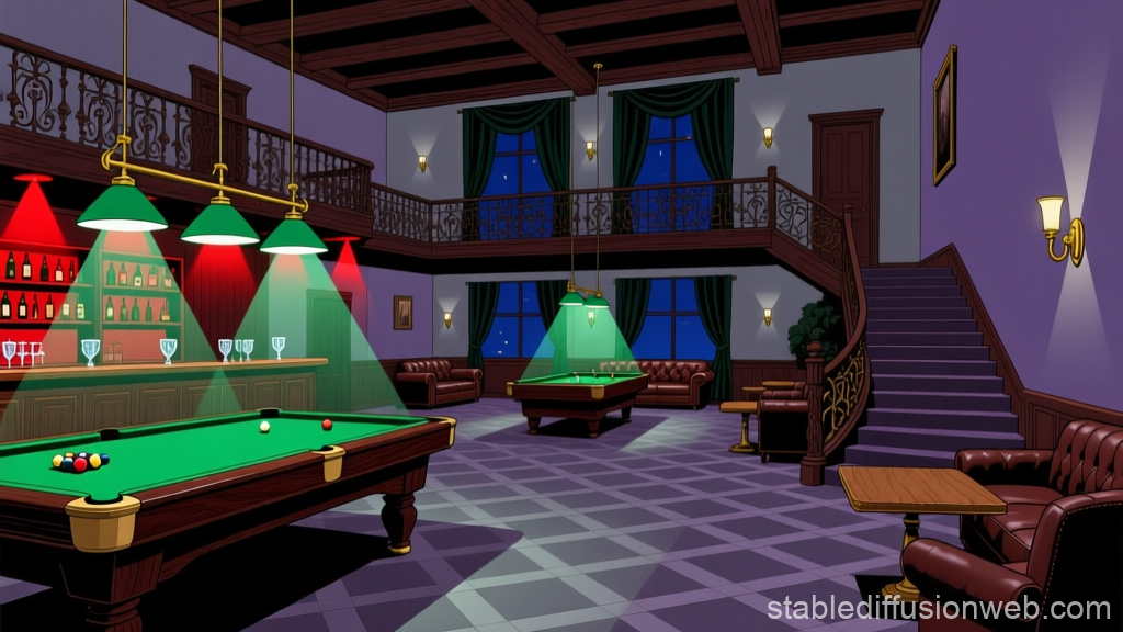 Noir Style Billiard Club Interior at Night