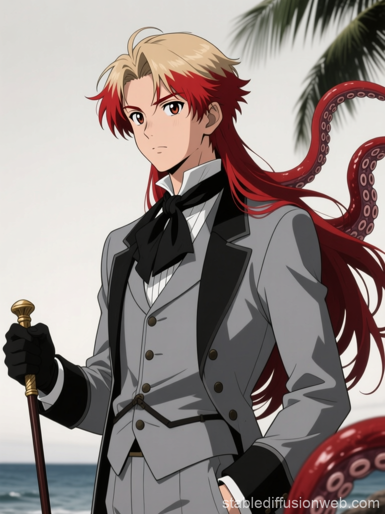 Noir Victorian Anime Character with Tentacles